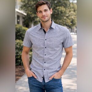 Men’s Button Down Shirt – Size Medium – Navy & White Micro Print